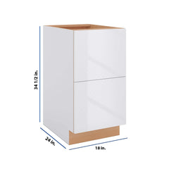 Modernform Cabinet Gloss White 18" W X 34 1/2" H X 24" D  2 Drawer Base Cabinet