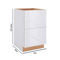 Modernform Cabinet Gloss White 21" W X 34 1/2" H X 24" D  2 Drawer Base Cabinet