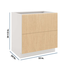 Modernform Cabinet Natural Oak 33" W X 34 1/2" H X 24" D  2 Drawer Base Cabinet
