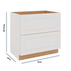 Modernform Cabinet White Shaker 36" W X 34 1/2" H X 24" D  2 Drawer Base Cabinet