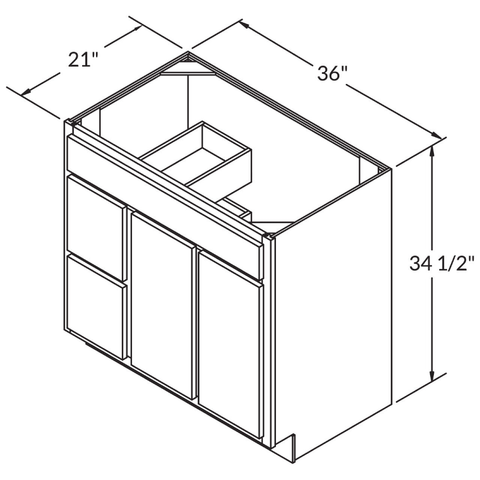 Vanity Sink Base Cabinet 36 x 21 x 34.5 Left | LessCare Alpina White