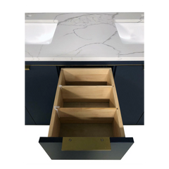 Amelie 72 in Double Sink Bathroom Vanity in Blue with Calacatta Quartz Countertop