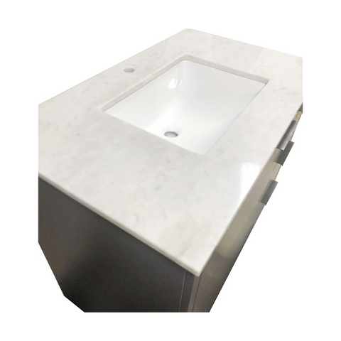 Amelie 36 in Single Sink Bathroom Vanity in Grey with Carrara White Countertop