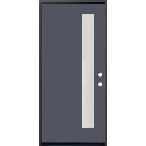 3/0x6/8 Single Prehung Fiberglass Door in Grey with 1 Lite