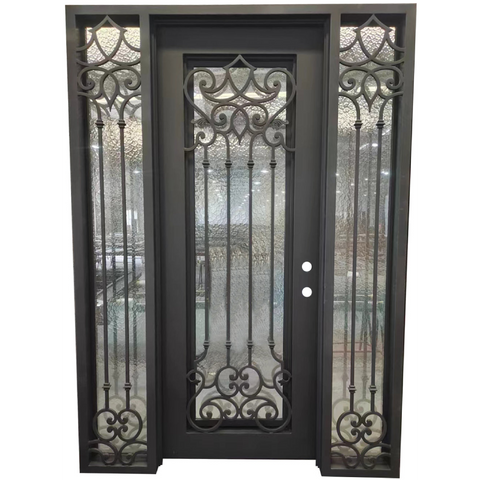 Carmen 5/9x8/0 Square Exterior Wrought Iron Prehung Double Door