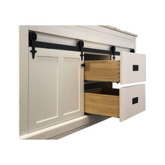 Farmhouse 72 in Double Sink Bathroom Vanity in White with Calacatta Gold Quartz Countertop