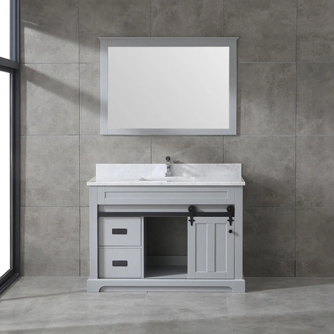 Farmhouse 48 in Bathroom Vanity in Grey with Calacatta Gold Quartz Countertop