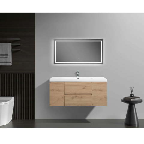 Angela 48" W Wall-Mounted Vanity with Sink Top Oak Finish | LessCare