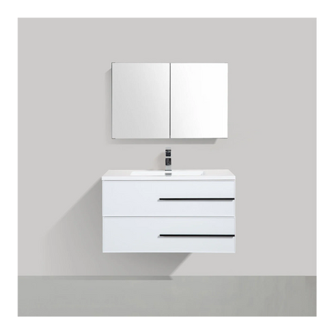 Bella 36" W Wall-Mounted White Vanity with Sink Top | LessCare