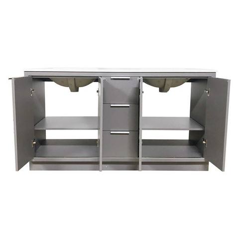 Amelie 60 in Double Sink Bathroom Vanity in Grey with Carrara White Marble Countertop