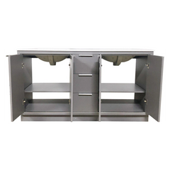 Amelie 60 in Double Sink Bathroom Vanity in Grey with Carrara White Marble Countertop