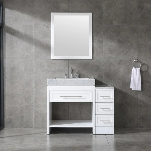 Venetian 12 in Bathroom Drawer Cabinet in White with Carrera White Marble Countertop