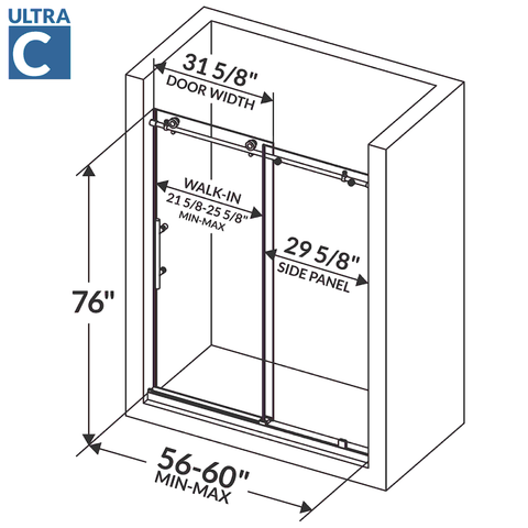 ULTRA-C 56-60 W x 76 H Sliding Shower Door in Brushed Gold