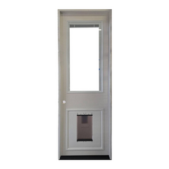 2/8x8/0 Prehung Fiberglass Exterior Door with Miniblinds and a Doggy Door