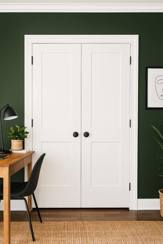 4/8x6/8 White Shaker 2-Panel Solid Core Primed MDF Prehung Interior French Door