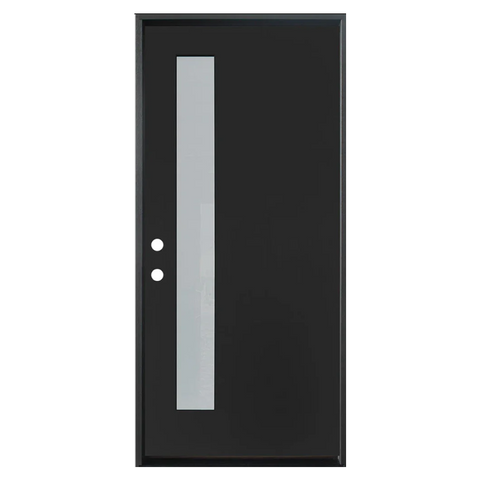 3/0x6/8 Single Prehung Fiberglass Door in Black with 1 Lite