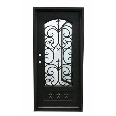 Fleur De Lis 3/0x6/8 Single Wrought Iron Prehung Front Door