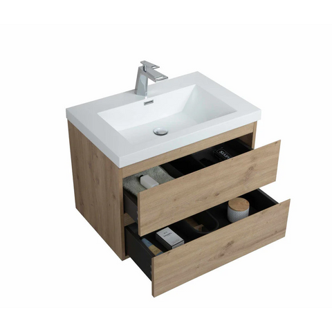 Angela 30" W Wall-Mounted Vanity with Sink Top Oak Finish | LessCare