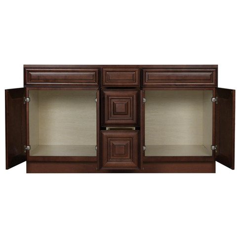 Glazed Chocolate Contempo Wood Vanity Double Sink and 3 Drawer Base | 60"