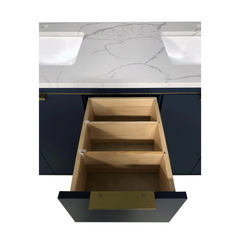 Amelie 60 in Double Sink Bathroom Vanity in Blue with Calacatta Quartz Countertop