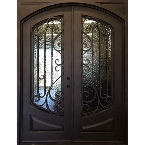 Elina 6/0x8/0 Square Exterior Wrought Iron Prehung Double Door