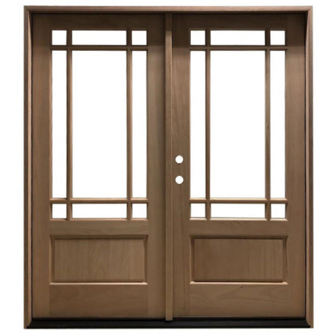 Prairie 6/0x6/8 Mahogany Prehung Front Double Door With 9 Marginal Lites