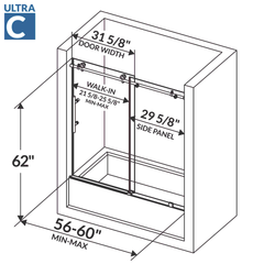 ULTRA-C 56-60 W x 62 H Sliding Bathtub Door in Brushed Nickel