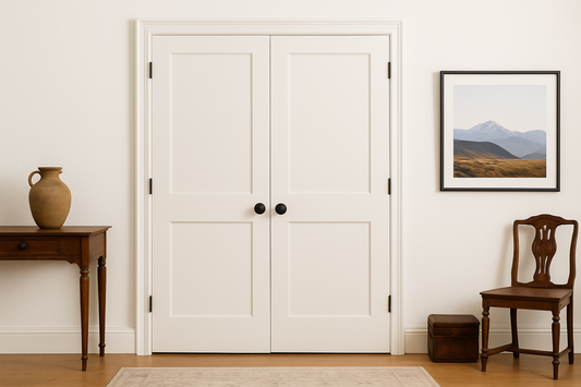 6/0x6/8 White Shaker 2-Panel Solid Core Primed MDF Prehung Interior French Door