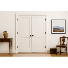 6/0x6/8 White Shaker 2-Panel Solid Core Primed MDF Prehung Interior French Door