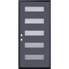 36 in. x 80 in. 6-Lite Shaker Acid Etch Painted Gray Prehung Fiberglass Exterior Door with Brickmold - Right-Handed