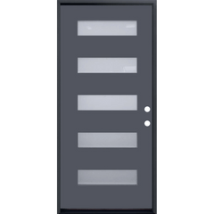 36 in. x 80 in. 6-Lite Shaker Acid Etch Painted Gray Prehung Fiberglass Exterior Door with Brickmold - Left-Handed