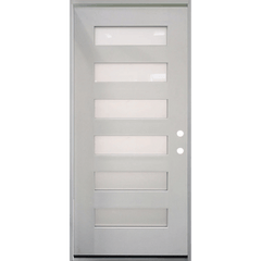 36 in. x 80 in. 6-Lite Shaker Acid Etch Unfinished White Prehung Fiberglass Exterior Door - Left-Handed - Exterior Doors