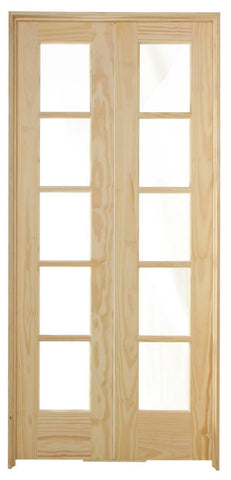 36 in x 80 in 5 Lite Pine Prehung Interior French Door
