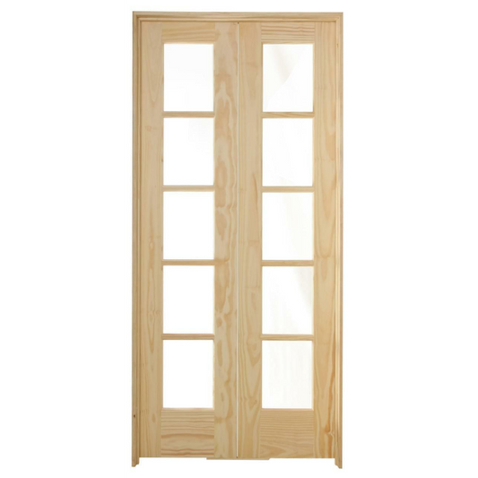 36 in. x 80 in. 5 Lite Pine Prehung Interior French Door