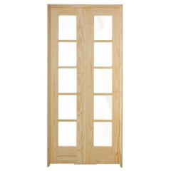 36 in. x 80 in. 5 Lite Pine Prehung Interior French Door