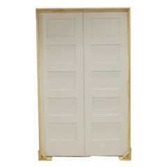 36 in. x 96 in. Shaker 5-Panel Solid Core Primed MDF Prehung Interior French Door