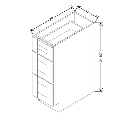 Modernform Cabinet White Shaker 12" W X 34 1/2" H X 24" D  3 Drawer Base Cabinet