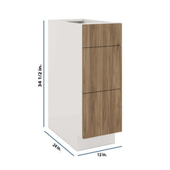 Modernform Cabinet Walnut 12" W X 34 1/2" H X 24" D  3 Drawer Base Cabinet