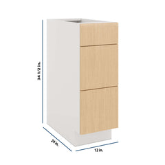 Modernform Cabinet Natural Oak 12" W X 34 1/2" H X 24" D  3 Drawer Base Cabinet