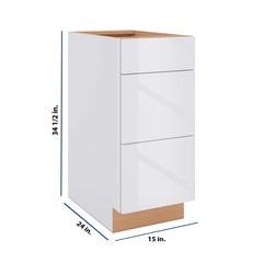 Modernform Cabinet Gloss White 15" W X 34 1/2" H X 24" D  3 Drawer Base Cabinet