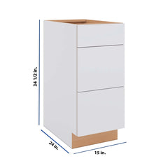 Modernform Cabinet Matte White 15" W X 34 1/2" H X 24" D  3 Drawer Base Cabinet