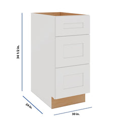 Modernform Cabinet White Shaker 15" W X 34 1/2" H X 24" D  3 Drawer Base Cabinet