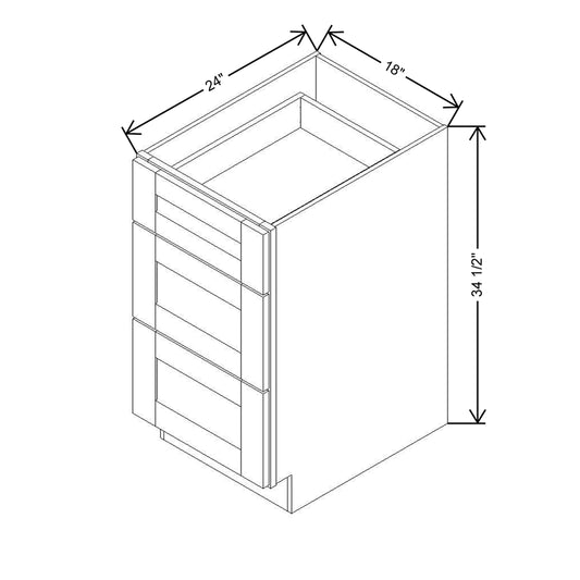 Modernform Cabinet White Shaker 18" W X 34 1/2" H X 24" D  3 Drawer Base Cabinet