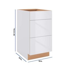 Modernform Cabinet Gloss White 18" W X 34 1/2" H X 24" D  3 Drawer Base Cabinet