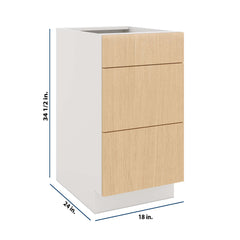 Modernform Cabinet Natural Oak 18" W X 34 1/2" H X 24" D  3 Drawer Base Cabinet