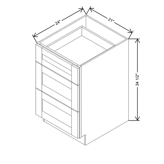 Modernform Cabinet White Shaker 21" W X 34 1/2" H X 24" D  3 Drawer Base Cabinet