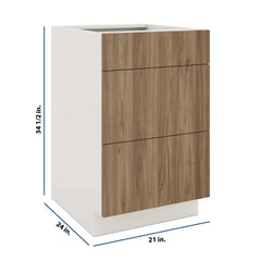 Modernform Cabinet Walnut 21" W X 34 1/2" H X 24" D  3 Drawer Base Cabinet