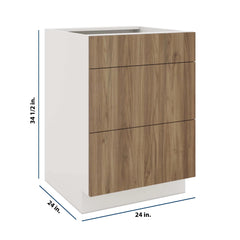 Modernform Cabinet Walnut 24" W X 34 1/2" H X 24" D  3 Drawer Base Cabinet