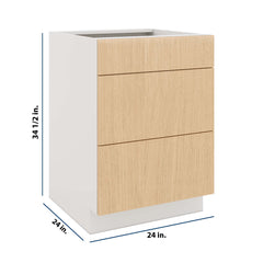 Modernform Cabinet Natural Oak 24" W X 34 1/2" H X 24" D  3 Drawer Base Cabinet