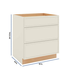 Modernform Cabinet Slim Dove White 30" W X 34 1/2" H X 24" D  3 Drawer Base Cabinet